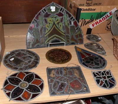Lot 1164 - ~ Nine assorted leaded glass panels of various sizes and shapes