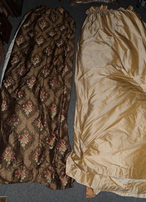 Lot 1165 - ^ Two pairs of curtains, decorated with floral spays within subtle gold lattice, drop 295cm,...
