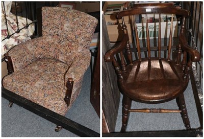 Lot 1184 - ^ A late Victorian upholstered armchair and a 19th century stained beech ibex rocking chair (2)