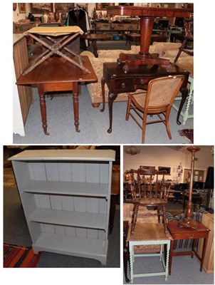 Lot 1203 - A painted pine dwarf bookcase; a Victorian mahogany Pembroke table; spindle turned folding...