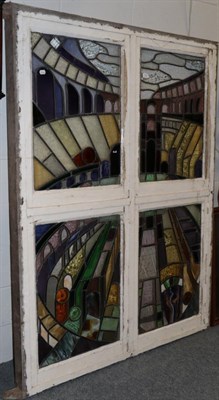 Lot 1220 - A four panel stained glass window depicting the Colosseum, Rome