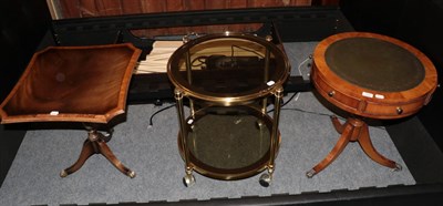 Lot 1223 - A reproduction Regency style pedestal drum table; another reproduction Regency style tripod...