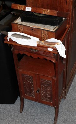 Lot 1229 - A Tunbridgeware sewing box; an oak pedestal; a late Victorian glove box decorated with New...