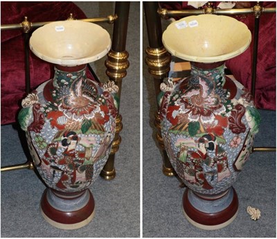 Lot 1230 - ^ A pair of early 20th century Japanese twin-handled vases, 79cm high