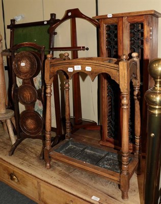 Lot 1235 - ^ A quantity of occasional furniture to include: an oak three-division stick stand; a...