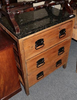 Lot 1237 - ^ A pine three drawer chest with later marble top, 76cm wide