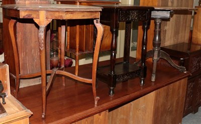 Lot 1247 - ^ An Edwardian walnut occasional table; a Victorian carved oak side table; and a George III oak...