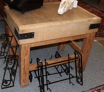Lot 1248 - ^ A pine butchers block on stand, 91cm wide