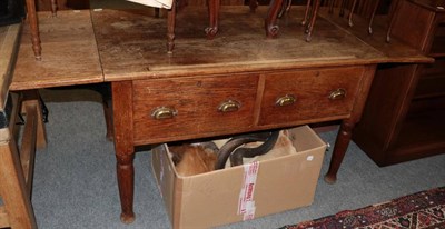 Lot 1252 - ^ A late Victorian oak two-drawer table, with drop leaves and two deep drawers, 182cm extended