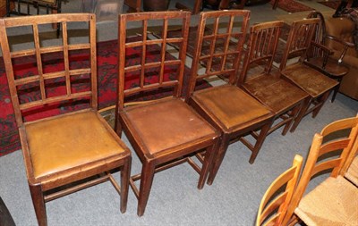 Lot 1260 - Pair of 19th century ash chairs, three oak trellis back dining chairs, wheel back armchair and...