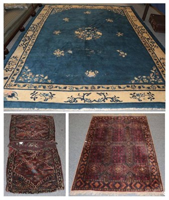 Lot 1277 - Chinese carpet, the sky blue field with central medallion enclosed by ivory borders, 340cm by...