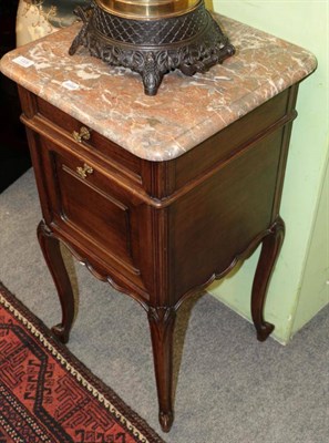 Lot 1329 - ^ A French walnut marble top pot cupboard, 43cm wide