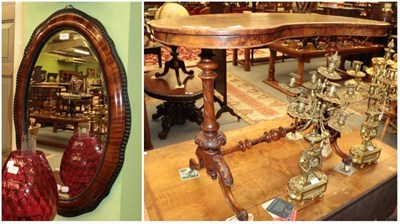 Lot 1330 - A Victorian walnut kidney shaped occasional table and an early 20th century mahogany mirror (2)