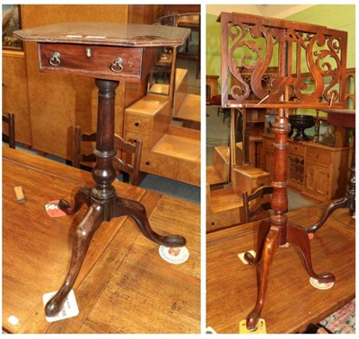 Lot 1346 - ^ A George III mahogany tripod table (adapted), fitted a single frieze drawer, 75cm high; and a...