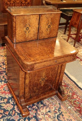 Lot 1390 - ^ A Victorian burr walnut and marquetry inlaid Davenport, circa 1870, 56cm wide