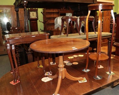 Lot 1402 - Mahogany two tier plant pedestal; reproduction mahogany coffee table; nest of two only coffee...