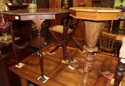 Lot 1405 - A Victorian burr walnut trumpet shaped work table, 75cm high; and an Edwardian walnut...