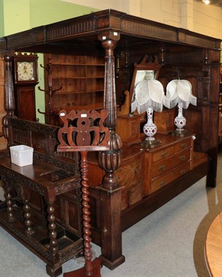 Lot 1417 - ^ A reproduction oak tester bed in the Elizabethan style, 175cm by 225cm by 204cm