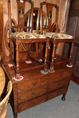 Lot 1423 - ^ A 1920s oak dressing chest, decorated with chinoiserie panels, 107cm wide; together with a...