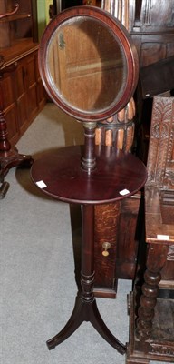 Lot 1425 - ^ A late Victorian mahogany shaving stand, with circular bevelled glass mirror, with a turned...