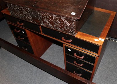 Lot 1427 - A 20th century twin-pedestal desk, reputed to be from Captain's cabin of Destroyer HMS Scarborough