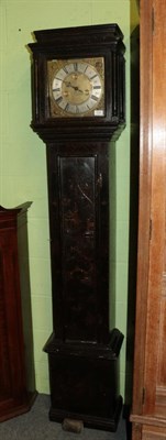 Lot 1435 - ~ A pine Japanned single hand thirty hour longcase clock, 18th century, 10-inch square brass...