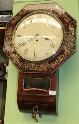 Lot 1459 - A mahogany brass inlaid drop dial wall clock, early 19th century