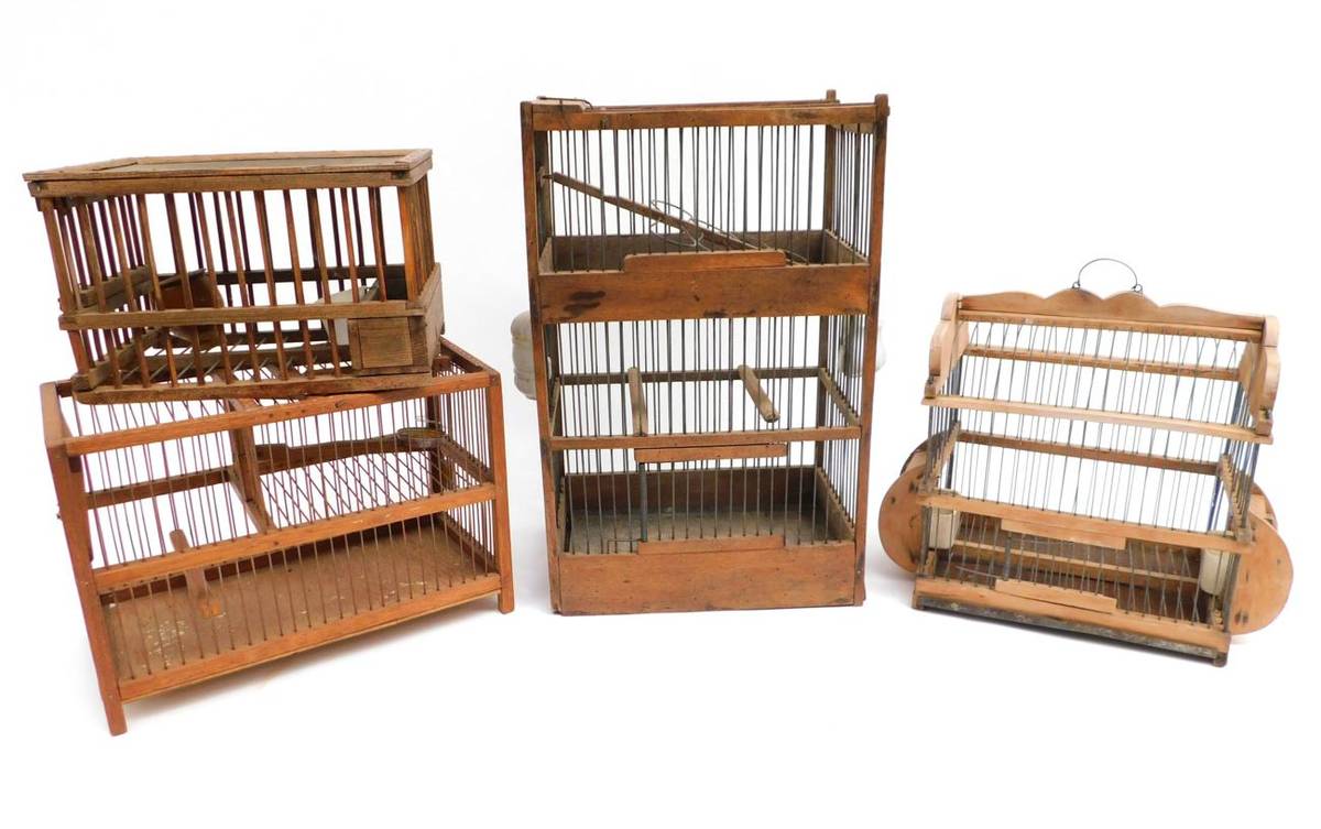 Lot 38 - Sporting: A Collection of Vintage Finch Traps and Cages, two wooden framed finch/bird traps,...