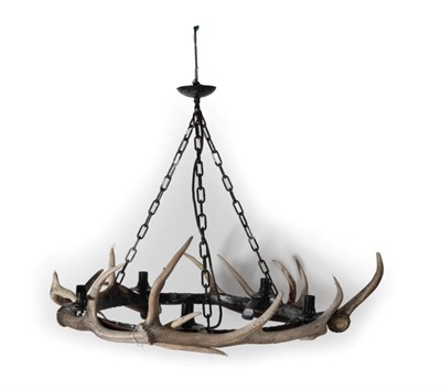 Lot 55 - Antler Furniture: A Red Deer Antler Mounted Chandelier, circa late 20th century, constructed...
