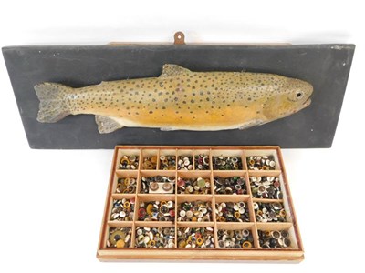 Lot 105 - Taxidermy: A Quantity of Antique Taxidermy Glass Eyes and a Plaster Cast of a Brown Trout, a...