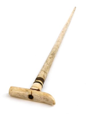 Lot 120 - Natural History: A 19th Century Whale Bone Walking Stick, the tapering haft with baleen collar,...