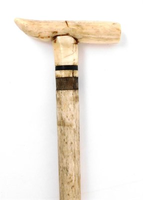 Lot 120 - Natural History: A 19th Century Whale Bone Walking Stick, the tapering haft with baleen collar,...