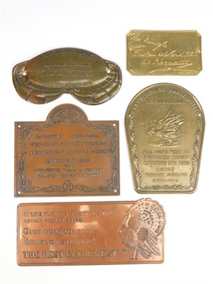 Lot 144 - Sporting: Five Various Copper Advertising Plaques, a small selection of copper plaques...