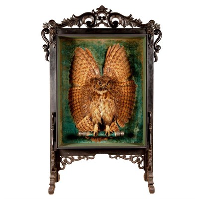 Lot 280 - Taxidermy: A Late Victorian European Eagle Owl Mounted Firescreen, (Bubo bubo), circa...