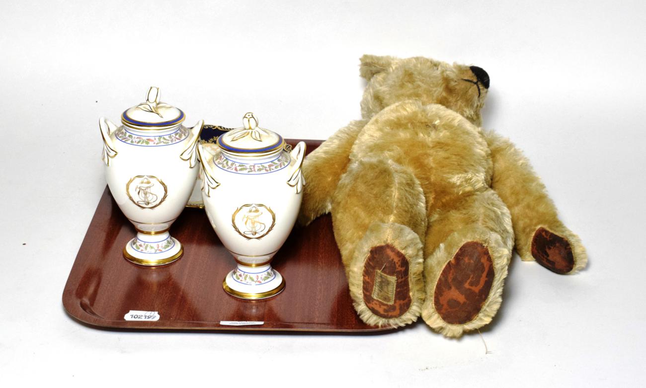 Lot 21 - Mid 20th century jointed Merrythought teddy bear; a pair of Mintons twin pedestal limited...