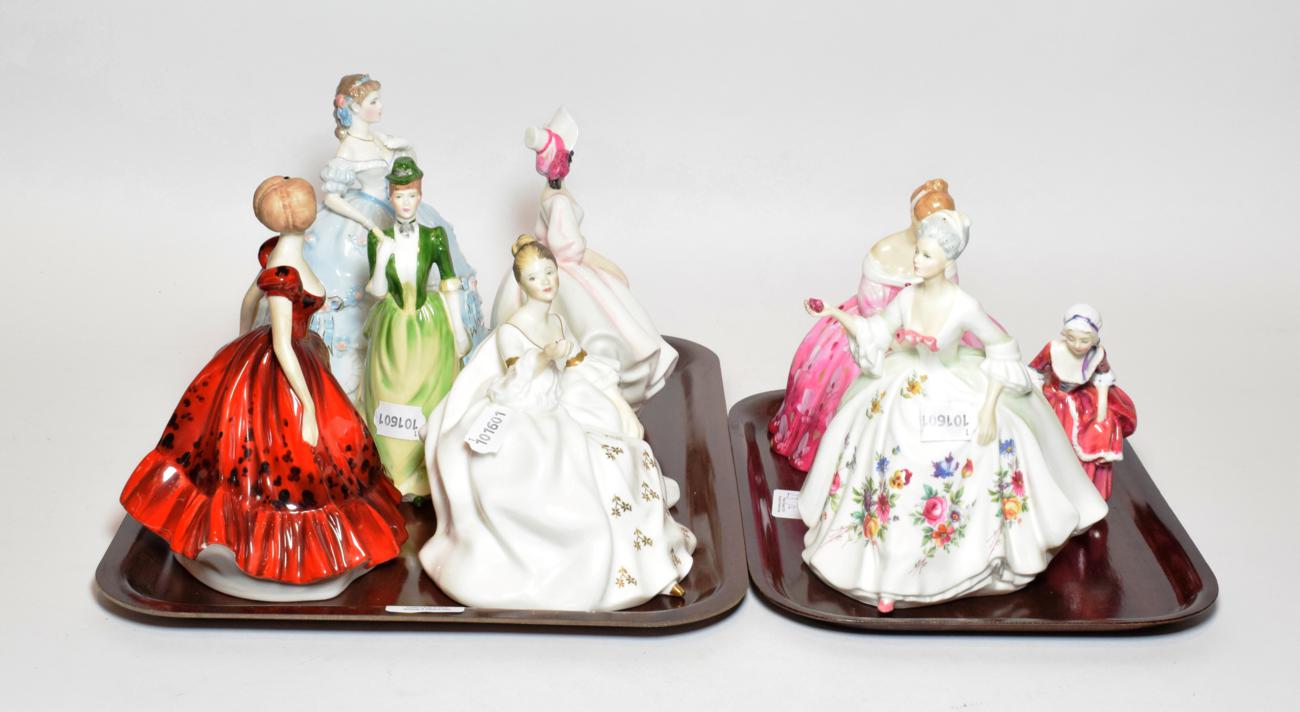Lot 23 - Eight porcelain figurines comprising a Royal Worcester 'The First Quadrille' Ltd edition no...