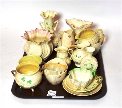 Lot 30 - A small collection of Belleek porcelain including vases, cups, saucers, jugs etc