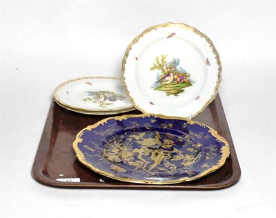 Lot 42 - Three Meissen handpainted porcelain plates, 2nd marks, with a Coalport plate (4)