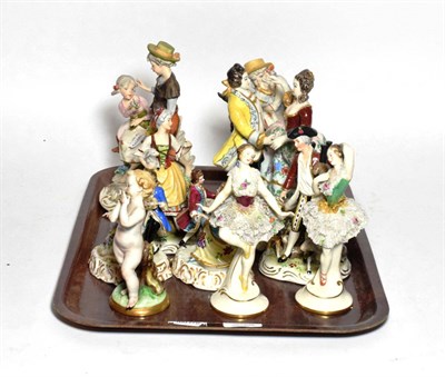Lot 43 - A group of continental porcelain figures including ballerinas, shepherd and shepherdess,...