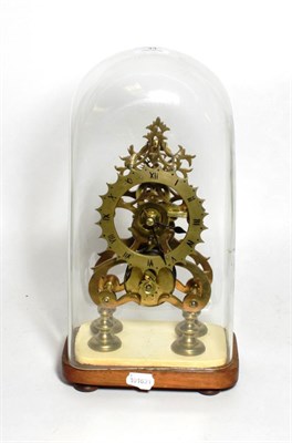 Lot 44 - A late 19th century brass skeleton clock, repainted Roman chapter ring, with dome (cracked) and...