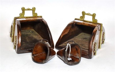 Lot 64 - A pair of late 19th century Spanish walnut stirrups, each with burred steel tread, brass...