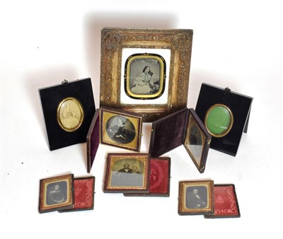 Lot 67 - Collection of seven ambrotypes, framed photograph, two papier mache frames and a silhouette