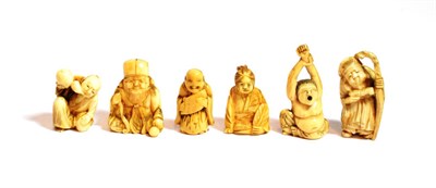 Lot 78 - A collection of six Japanese ivory figural netsuke, Meiji period (1868-1912) various including...