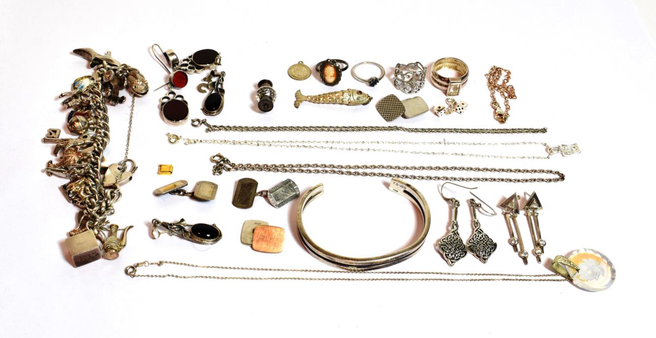 Lot 109 - A silver charm bracelet; and a small quantity of other silver jewellery