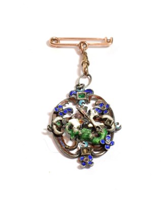 Lot 111 - A late 19th century Austro-Hungarian enamelled white metal George and the Dragon medallion...