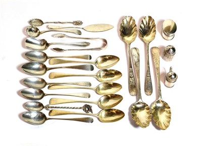 Lot 118 - An assortment of silver flatware, including: four Georgian Irish spoons, later decorated as...