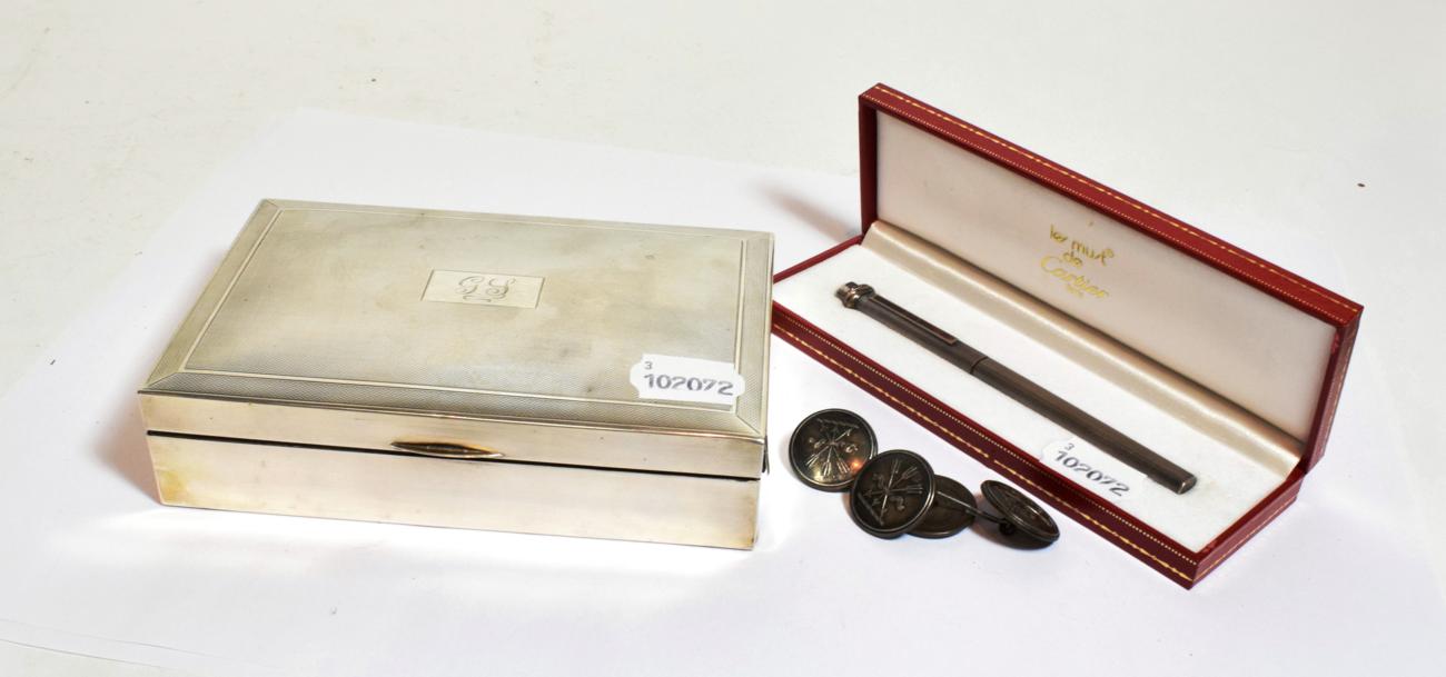 Lot 121 - A silver cigarette-box, Birmingham, 1975, oblong and with engine-turned decoration; a French...