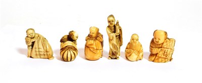 Lot 122 - A collection of six Japanese ivory figural netsuke, Meiji period (1868-1912) various including...