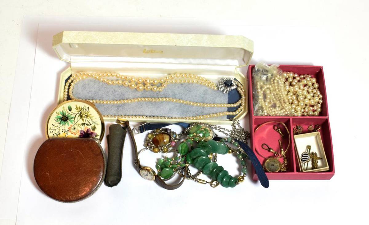 Lot 125 - A Danish rose pendant by Eggert; a Christian Dior scent bottle; Stratton compact; two other...