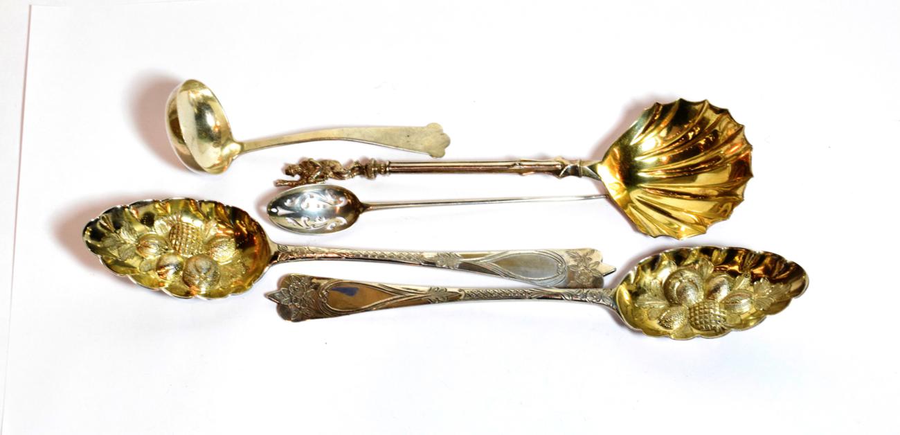 Lot 126 - An assortment of silver flatware, comprising: a pair of Georgian silver table-spoons, later...